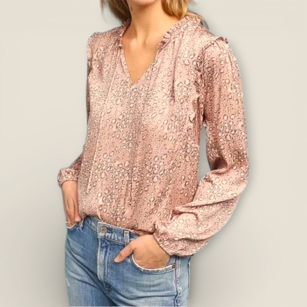 Anthropologie Dolan Left Coast Med Blush‎ Miramar Leopard Print Boho PeasantTop